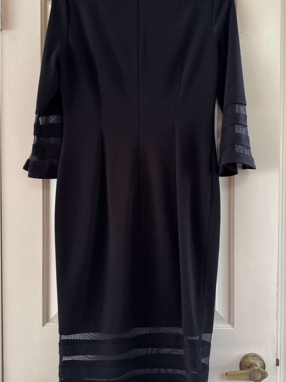 Calvin Klein Black Midi Dress with Sheer Stripe Panels and Bell Sleeves - Picture 5 of 11